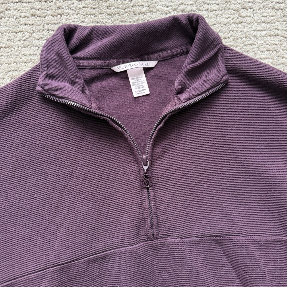 Victoria's Secret Womens‎ Purple Half Zip Cropped Pullover XS Ribbed - Picture 2 of 9